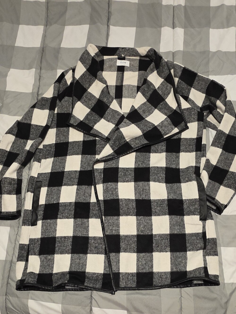 Black & White Buffalo Check Shacket Open Front Cardigan